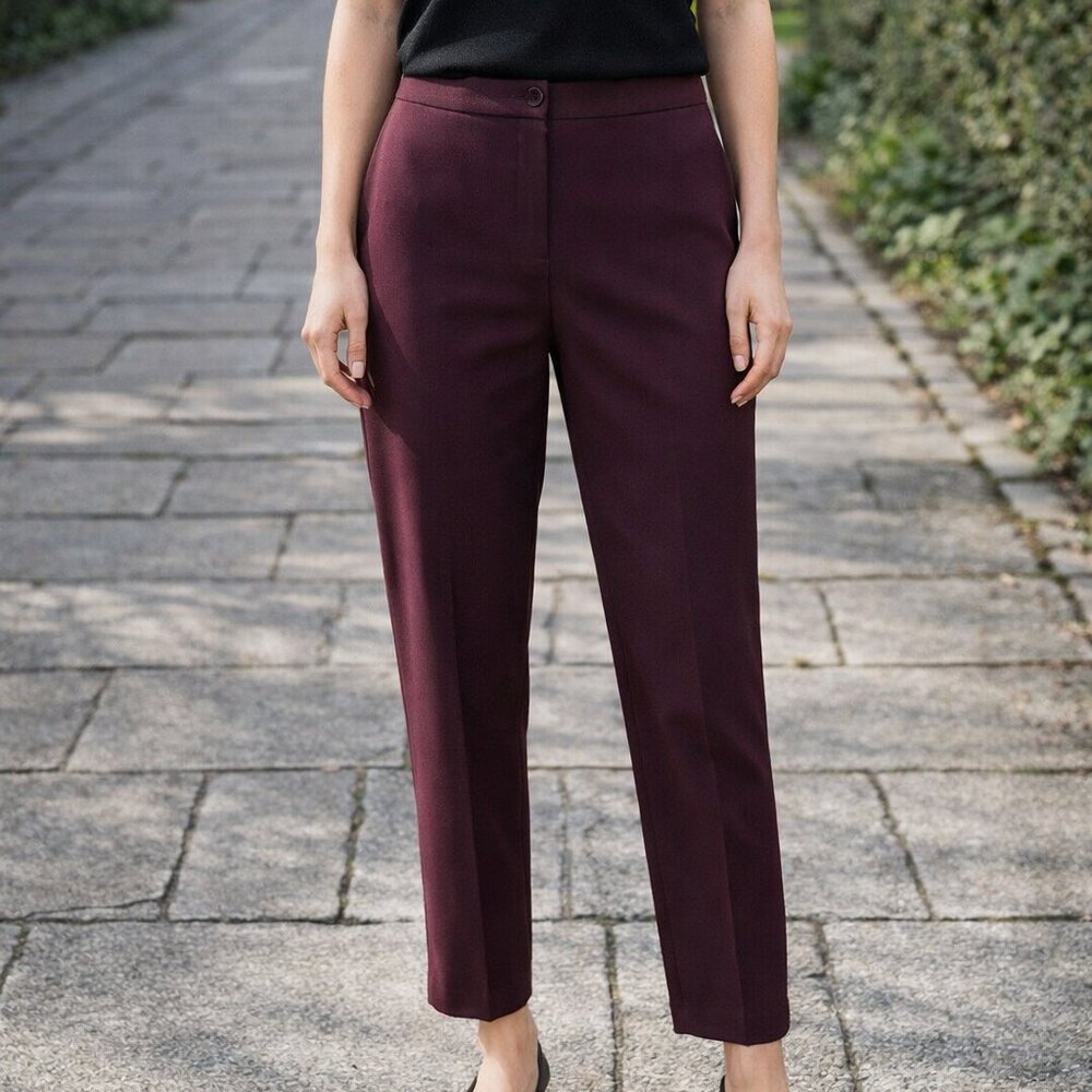 Eileen Fisher Burgundy Flex Ponte Stretch Ankle Pants Slouchy Easy Fit